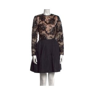 Oscar de la Renta Black & Nude Mini Dress, Medium, Embroidered with Sequins